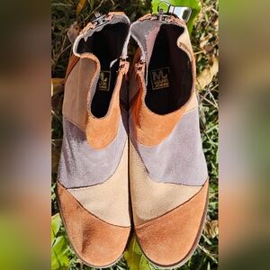 Mark Jenkind Patch Suede Leather Zips Booties Womens 9 (Mb4)